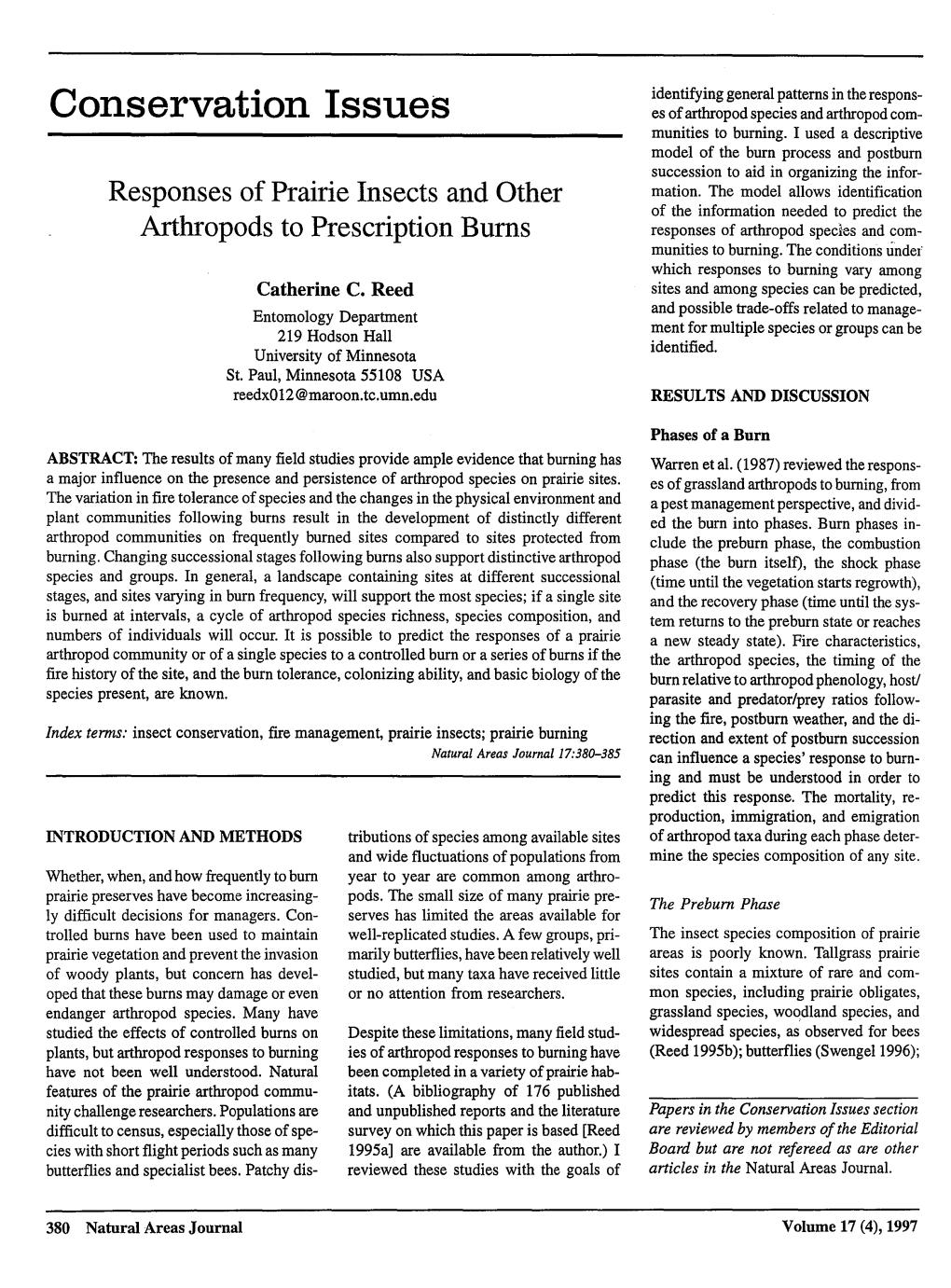 Responses of Prairie Insects and Other Arthropods to Prescription