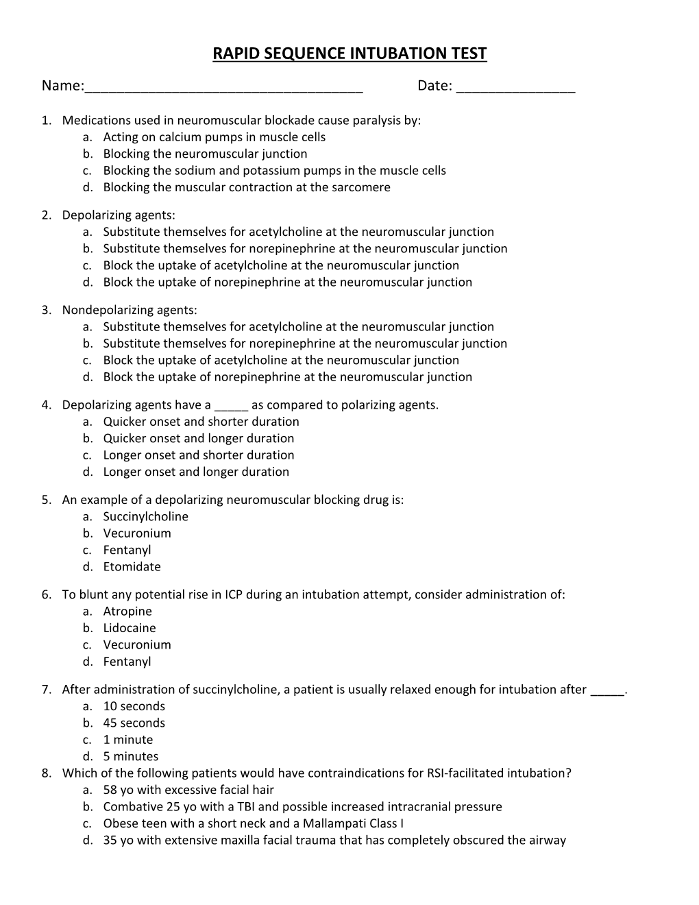 Rapid Sequence Intubation Test