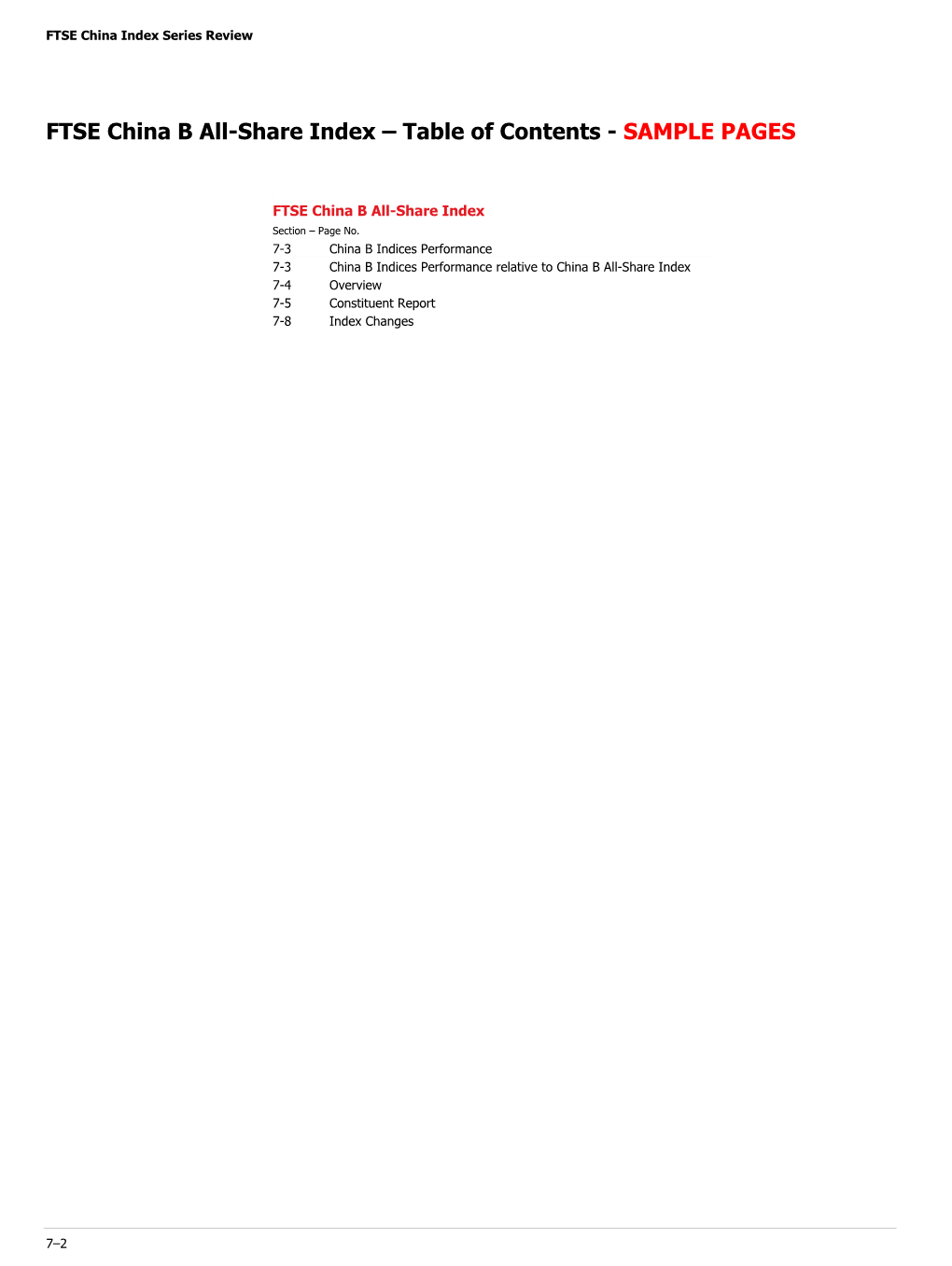 FTSE China B All-Share Index – Table of Contents - SAMPLE PAGES