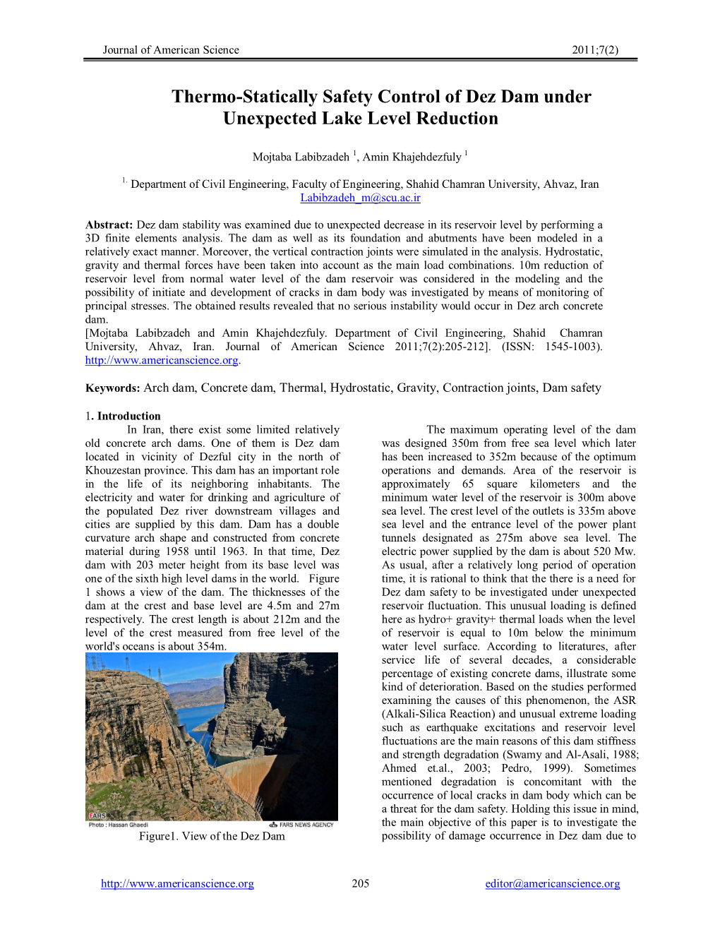 Thermo-Statically Safety Control of Dez Dam Under Unexpected Lake Level Reduction