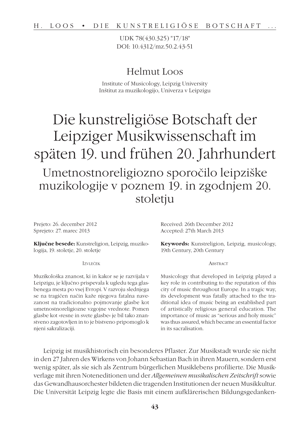 Die Kunstreligiöse Botschaft Der Leipziger Musikwissenschaft Im Späten 19