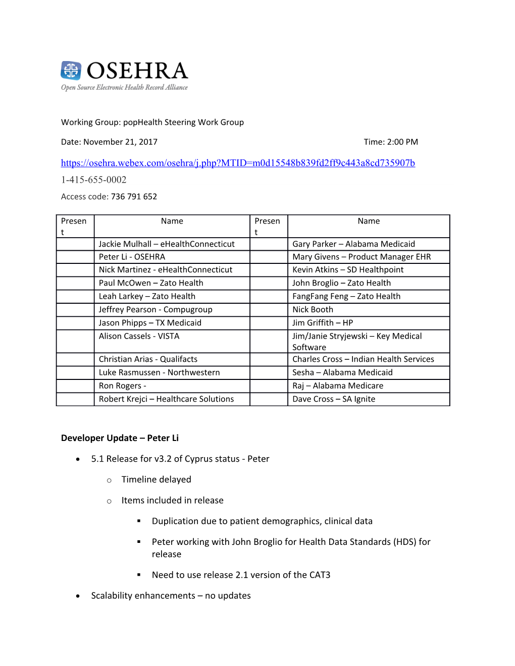 Working Group: Pophealth Steering Work Group