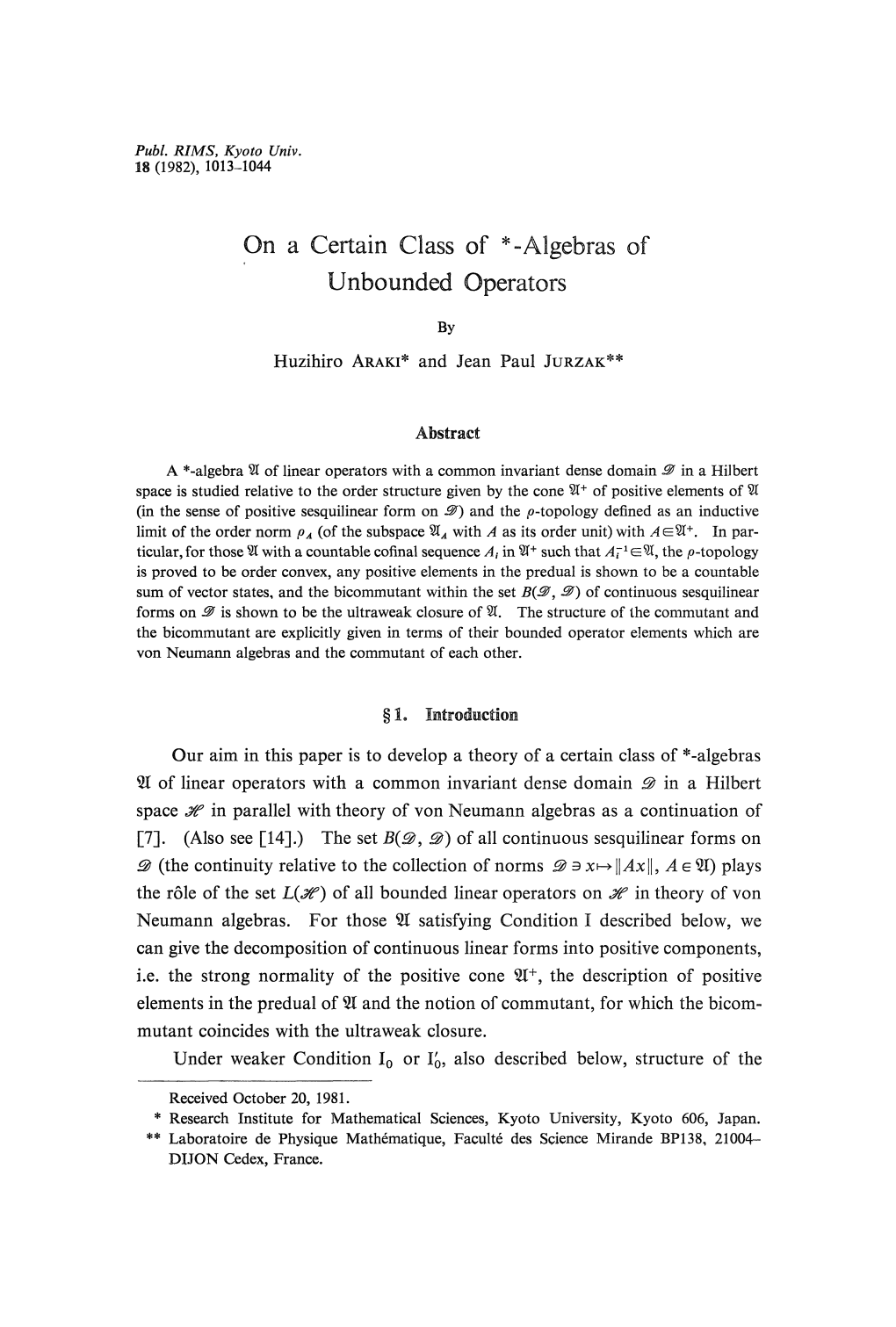 On a Certain Class of *-Algebras of Unbounded Operators