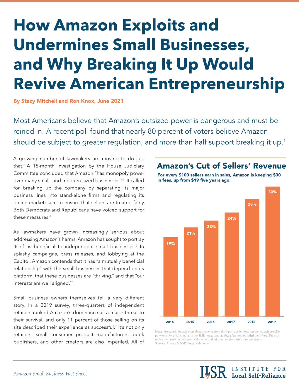 How Amazon Exploits and Undermines Small Businesses, and Why Breaking It up Would Revive American Entrepreneurship by Stacy Mitchell and Ron Knox, June 2021