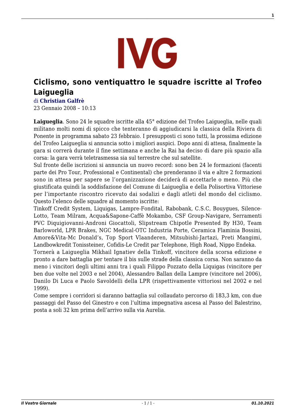 Il Vostro Giornale - 1 / 1 - 01.10.2021