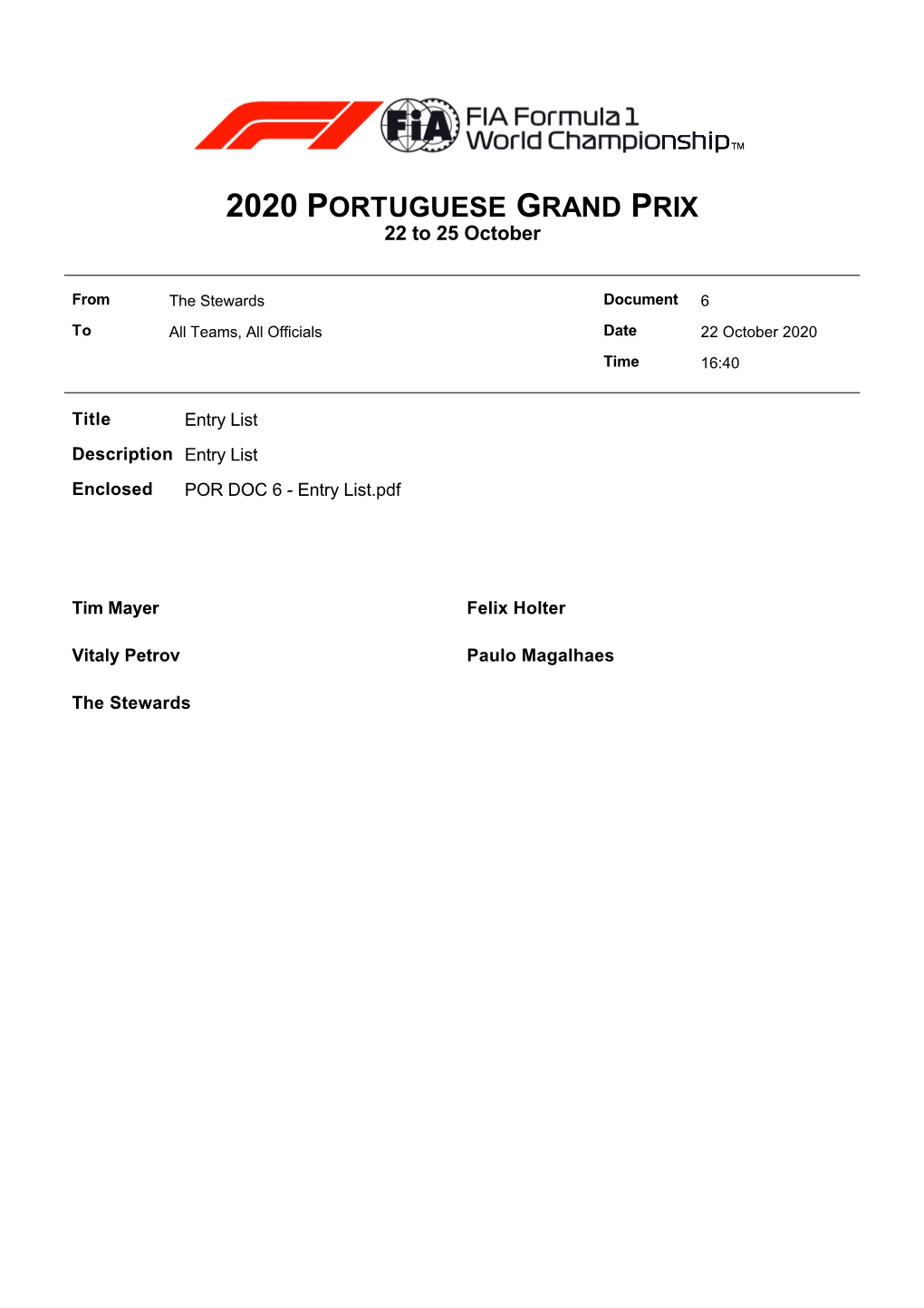 2020 PORTUGUESE GRAND PRIX 22 to 25 October