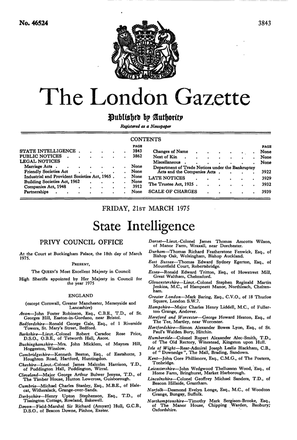 The London Gazette B? Registered As a Newspaper