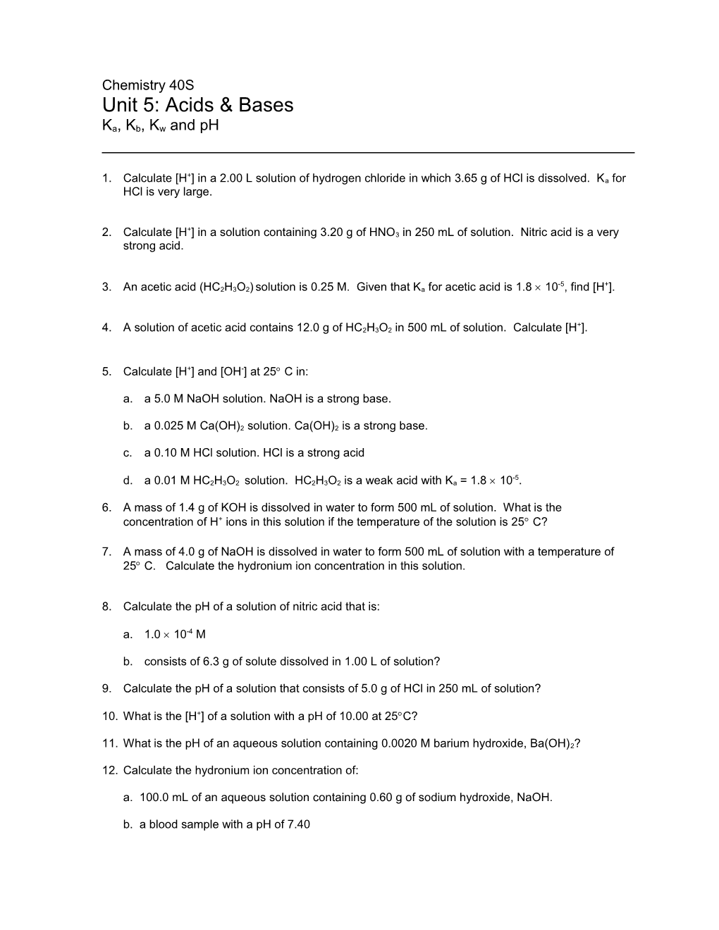 Unit 5: Acids & Bases s1