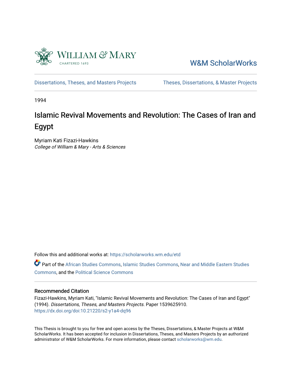 Islamic Revival Movements and Revolution: the Cases of Iran and Egypt