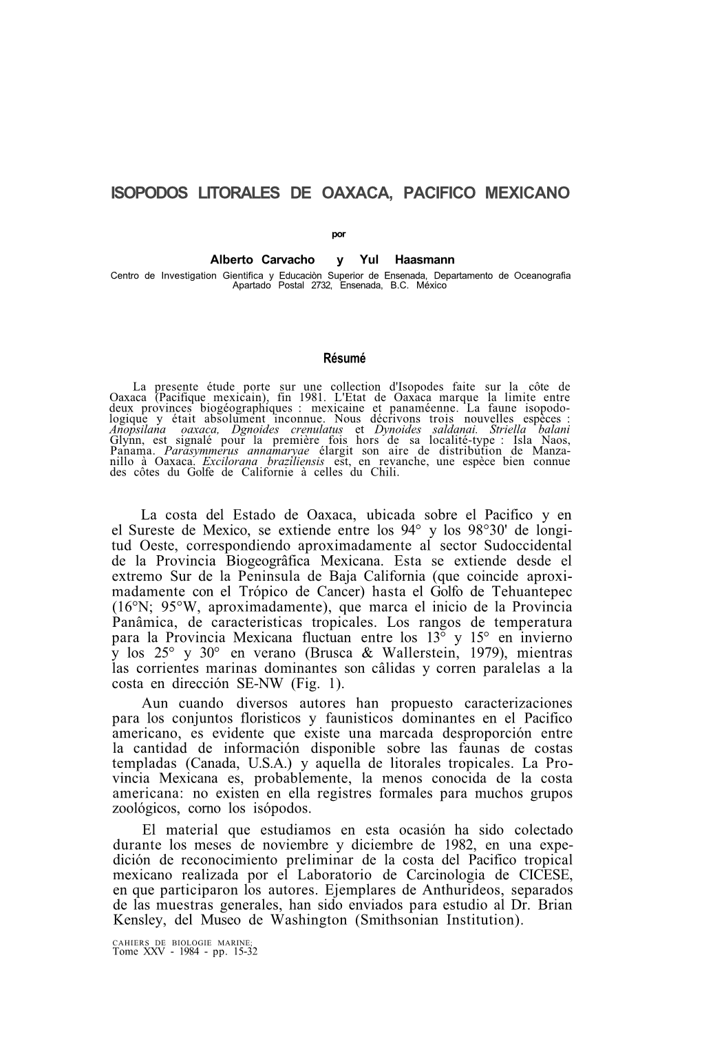 Isopodos Litorales De Oaxaca, Pacifico Mexicano