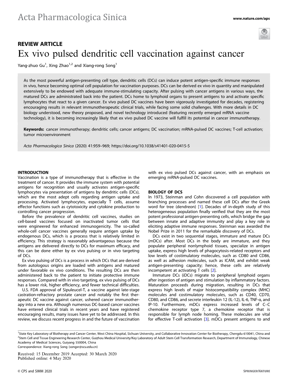 Ex Vivo Pulsed Dendritic Cell Vaccination Against Cancer