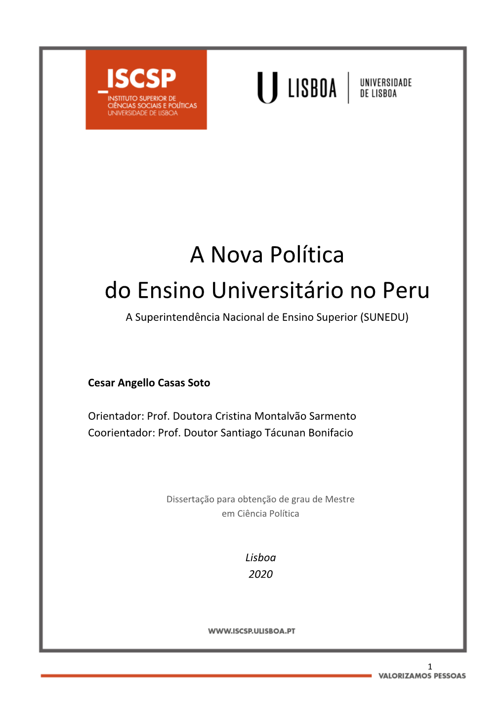 A Nova Política Do Ensino Universitário No Peru