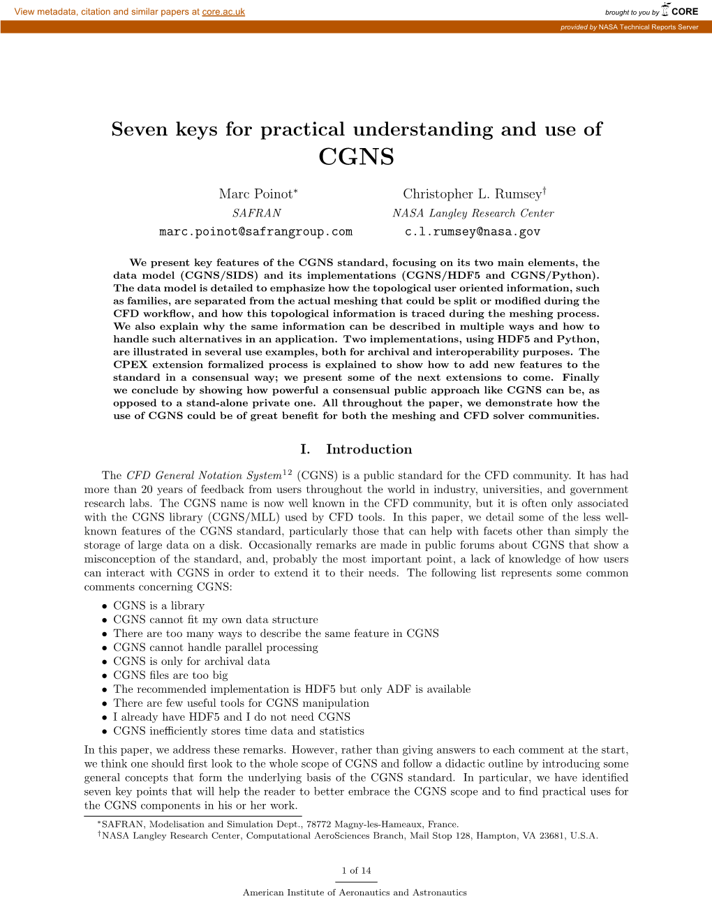 Seven Keys for Practical Understanding and Use of CGNS