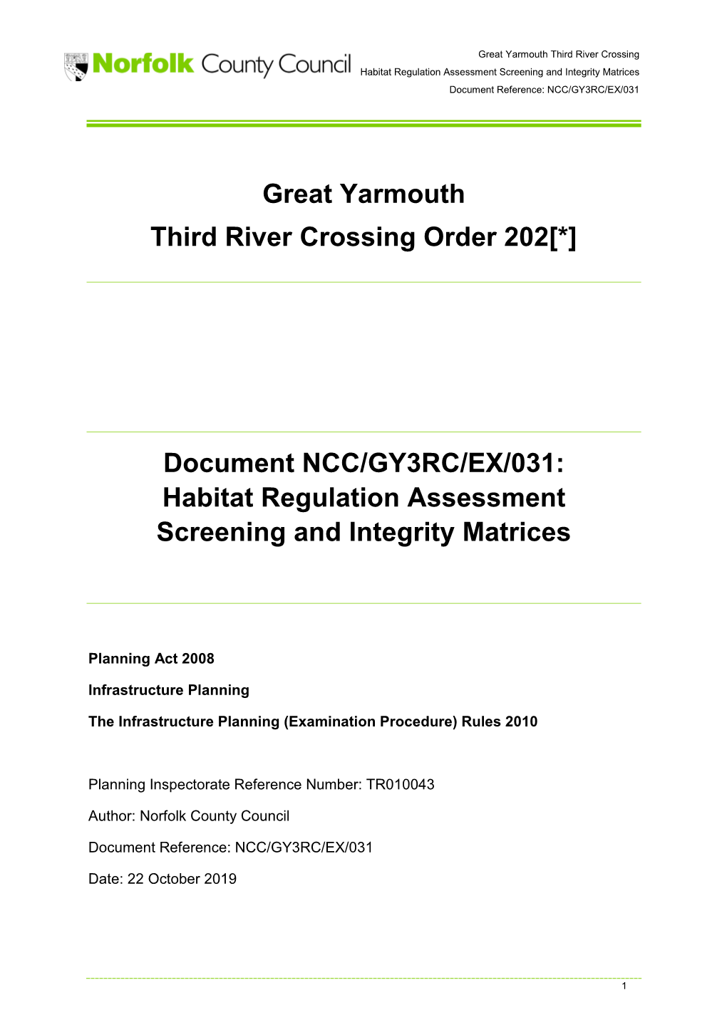 Great Yarmouth Third River Crossing Order 202[*] Document NCC