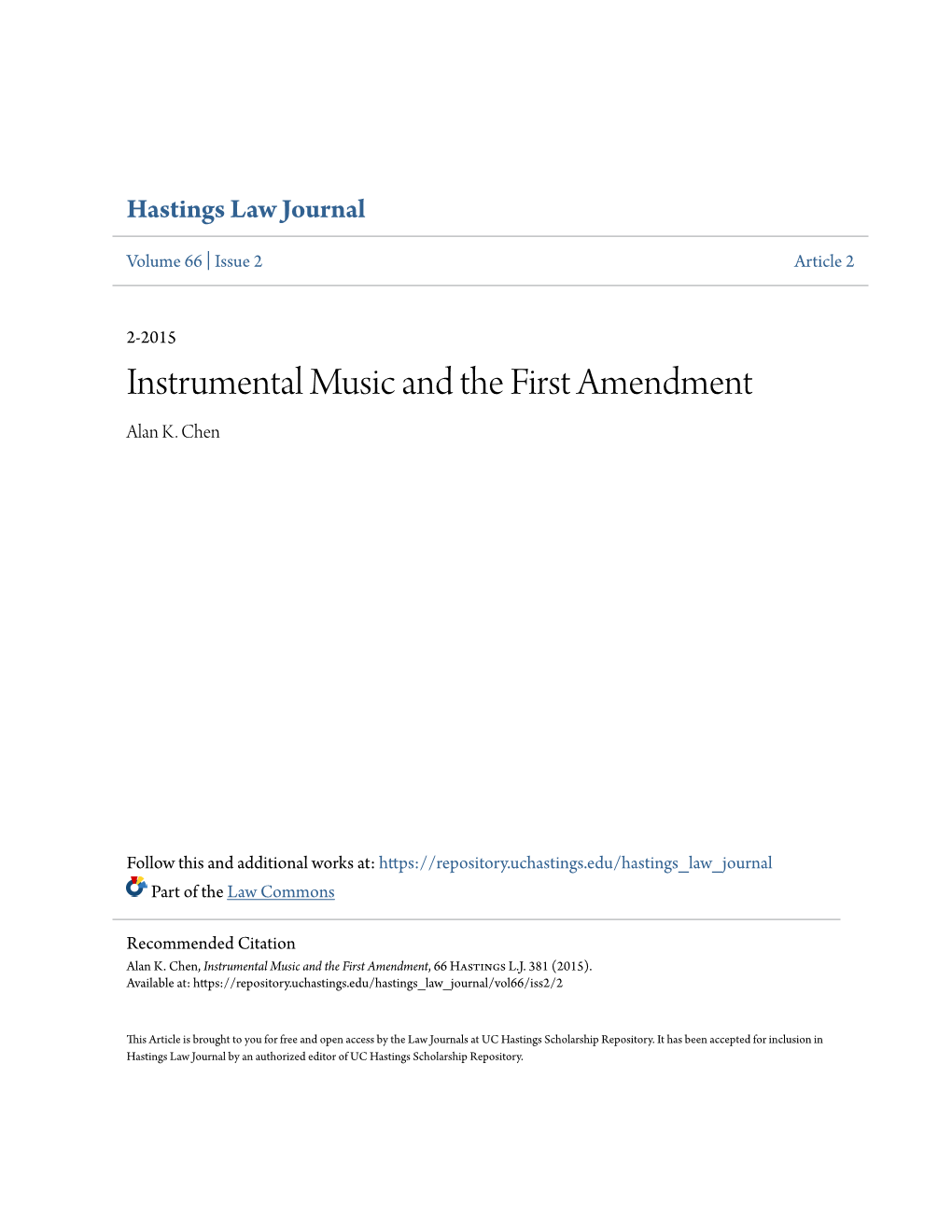 Instrumental Music and the First Amendment Alan K