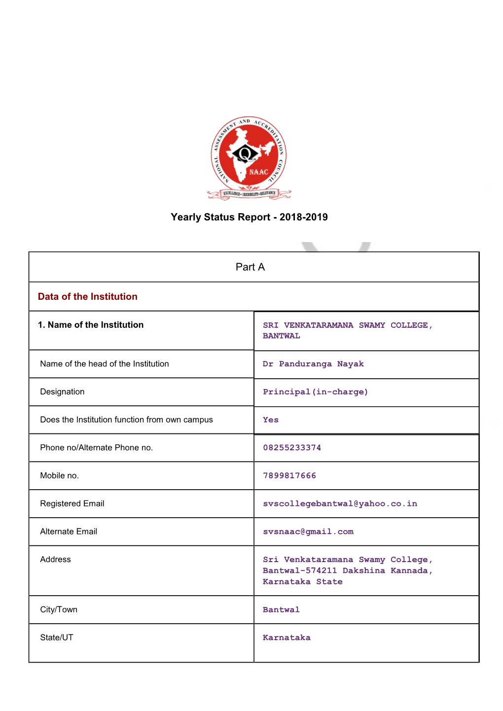 Yearly Status Report - 2018-2019