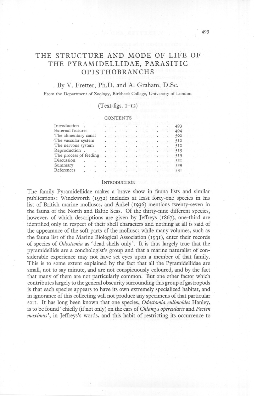 The Structure and Mode of Life of the Pyramidellidae, Parasitic Opisthobranchs