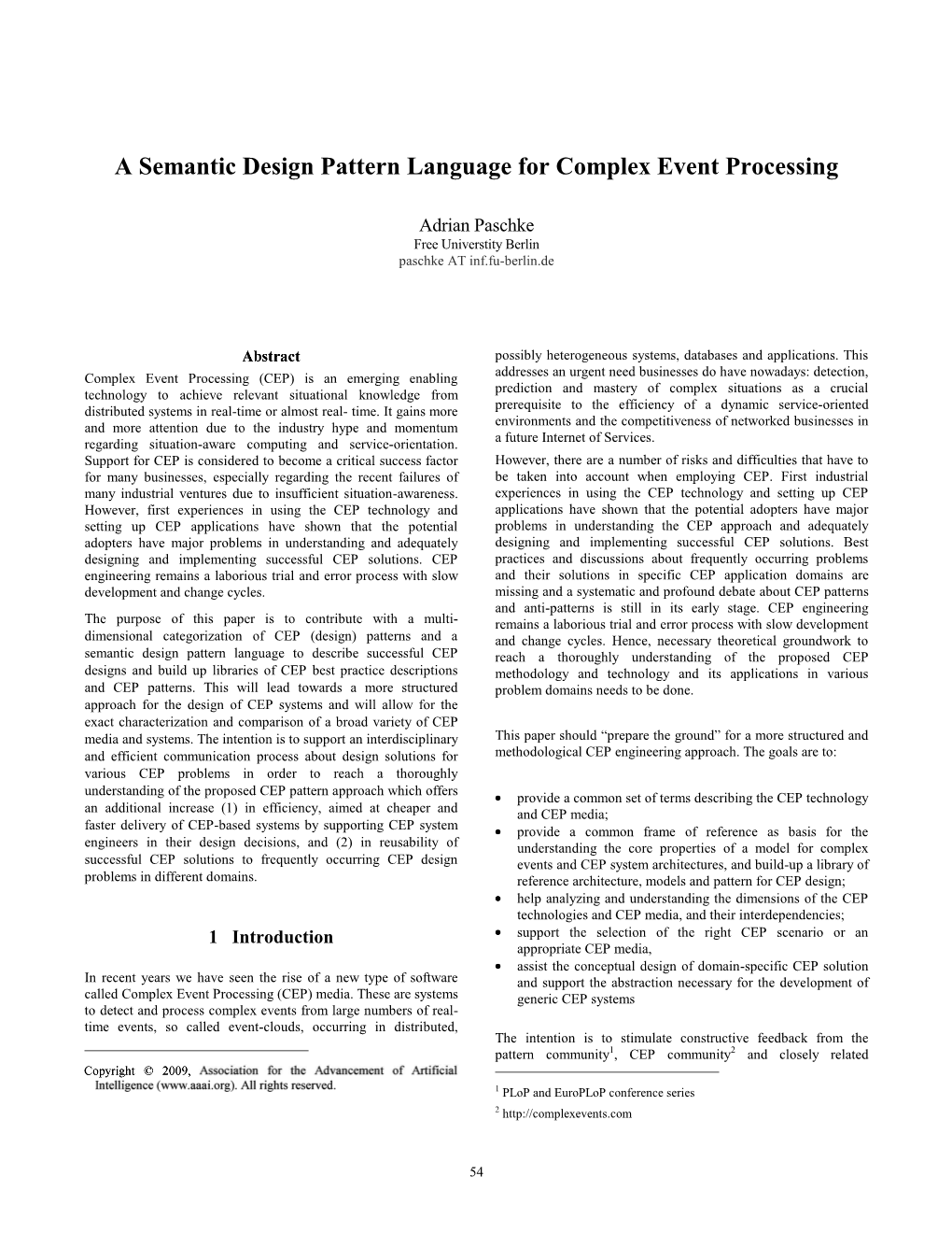 A Semantic Design Pattern Language for Complex Event Processing