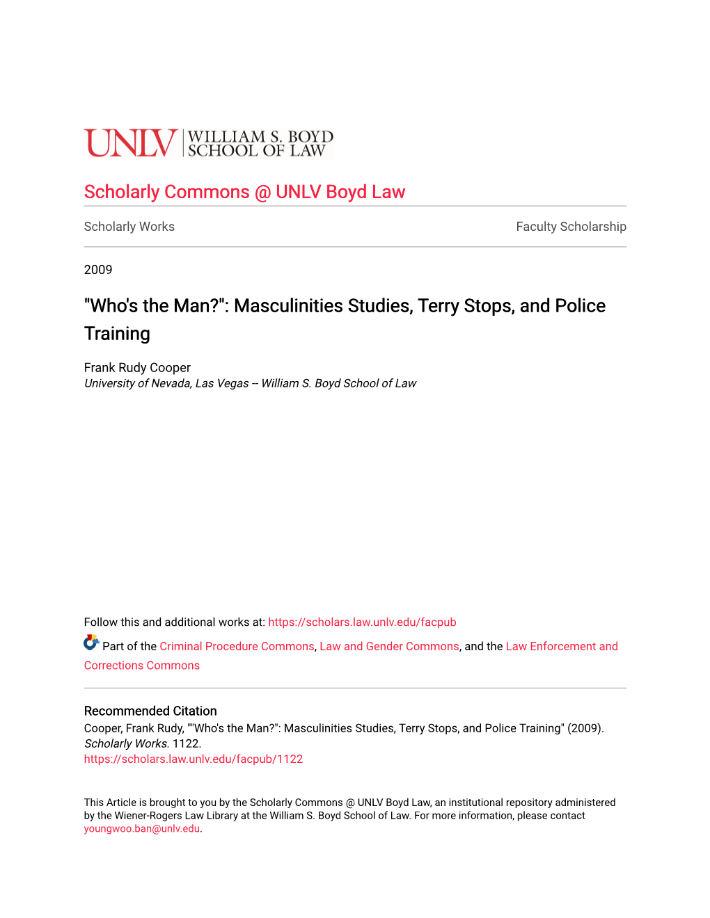 Masculinities Studies, Terry Stops, and Police Training