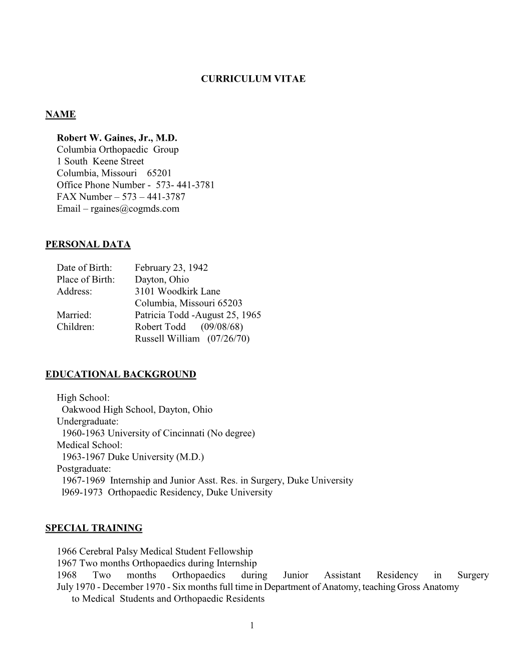 Dr Gaines CV