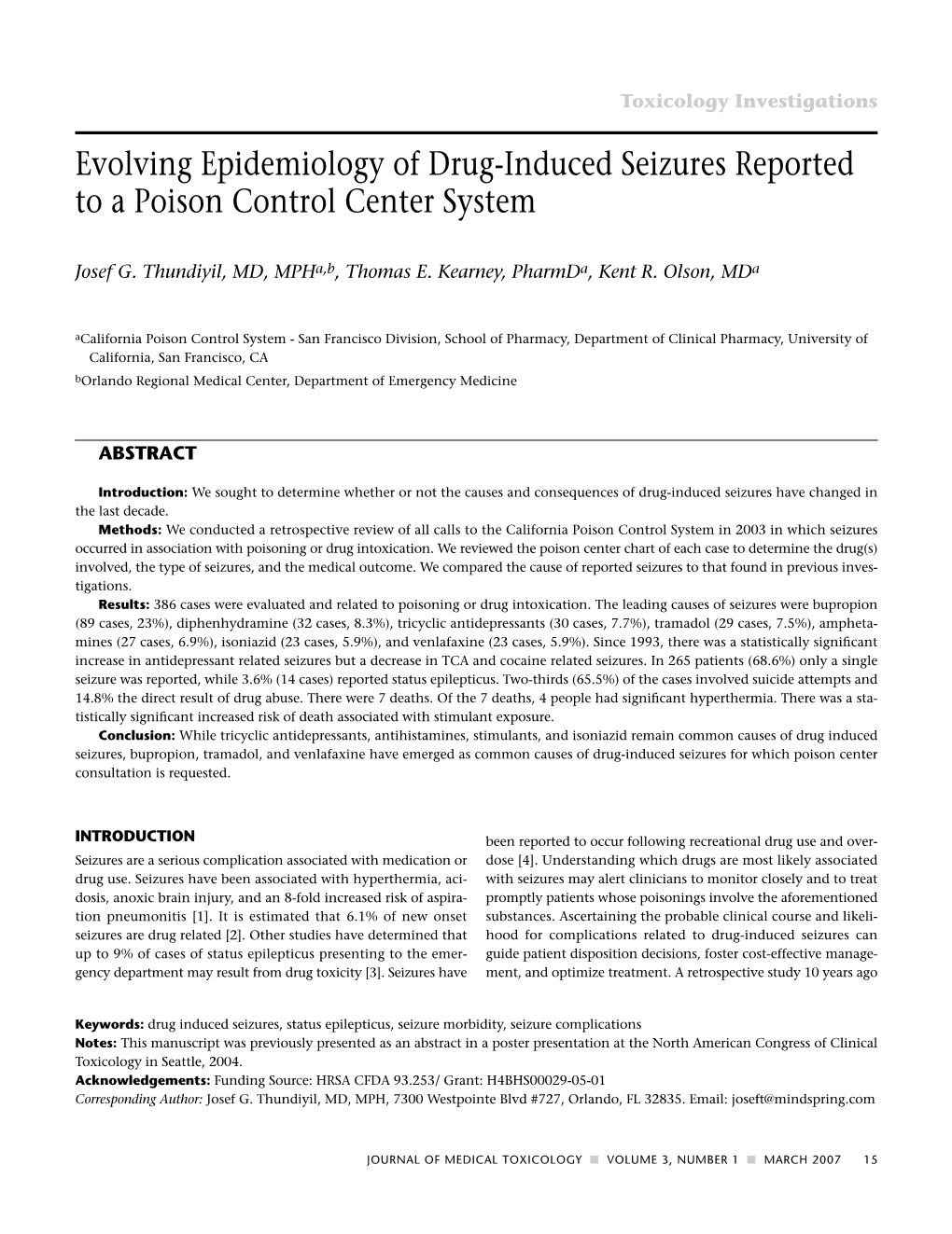 Evolving Epidemiology of Drug-Induced Seizures Reported to a Poison Control Center System