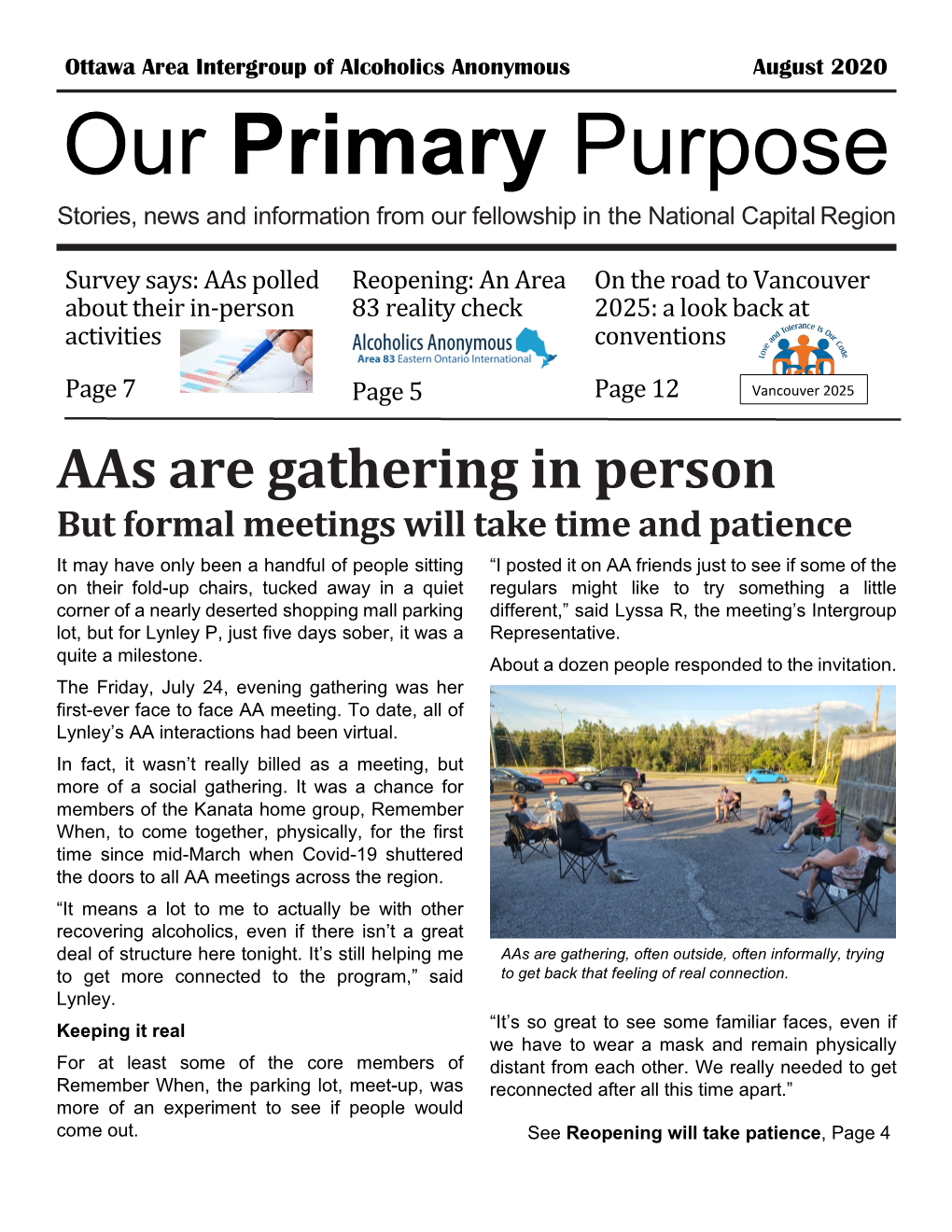Our Primary Purpose Stories, News and Information from Our Fellowship in the National Capital Region