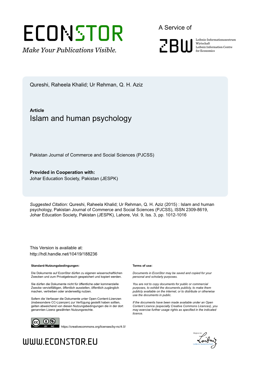 Islam and Human Psychology