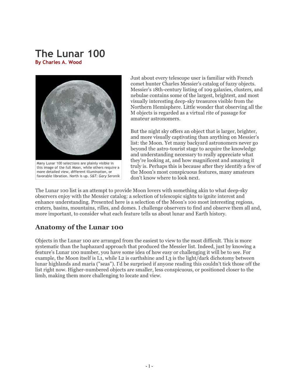 The Lunar 100 by Charles A