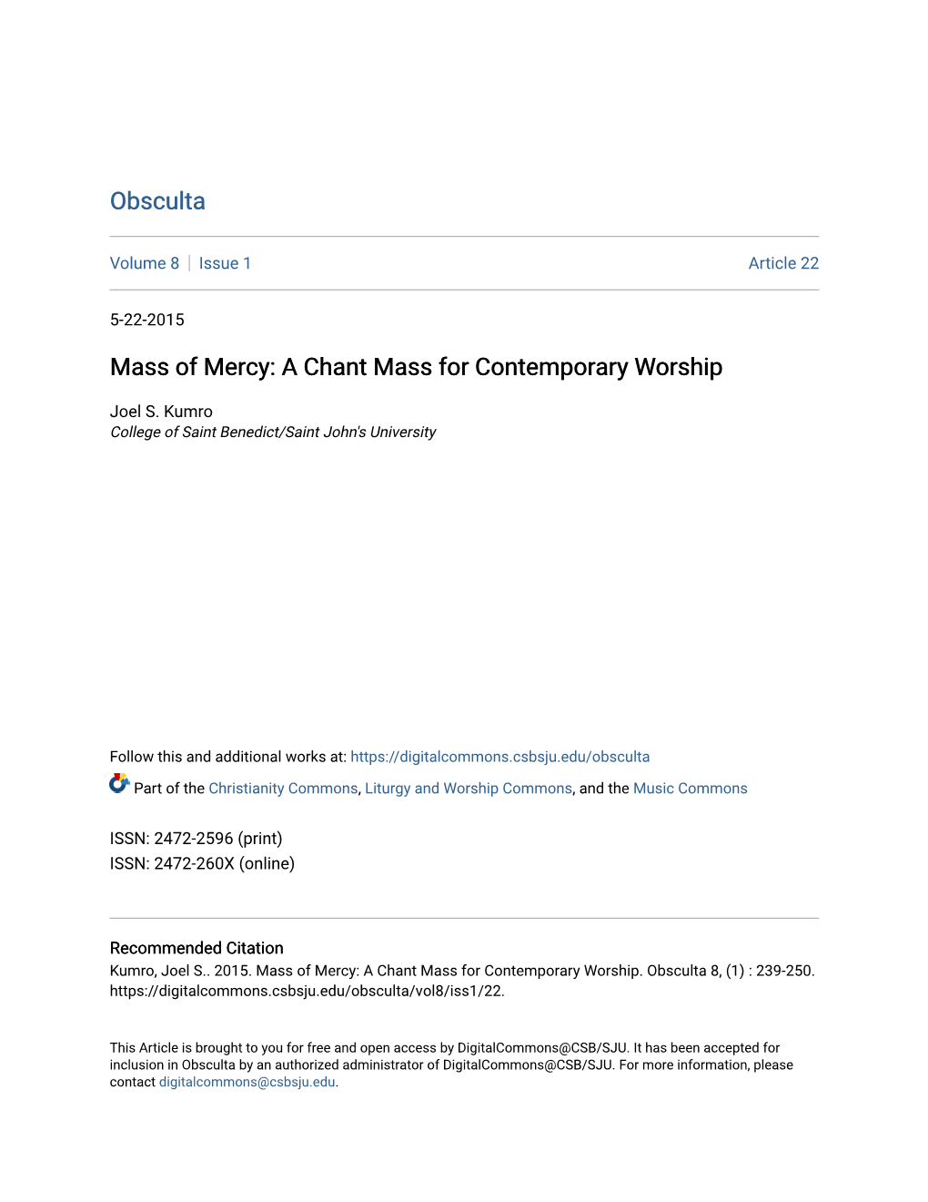 A Chant Mass for Contemporary Worship