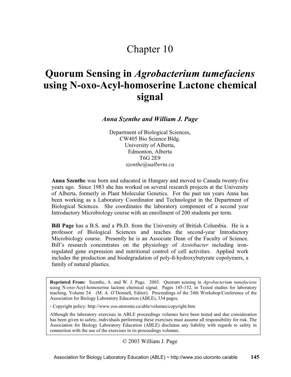 Chapter 10 Quorum Sensing in Agrobacterium Tumefaciens Using N