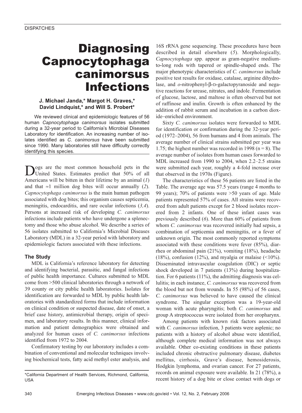 Diagnosing Capnocytophaga Canimorsus Infections