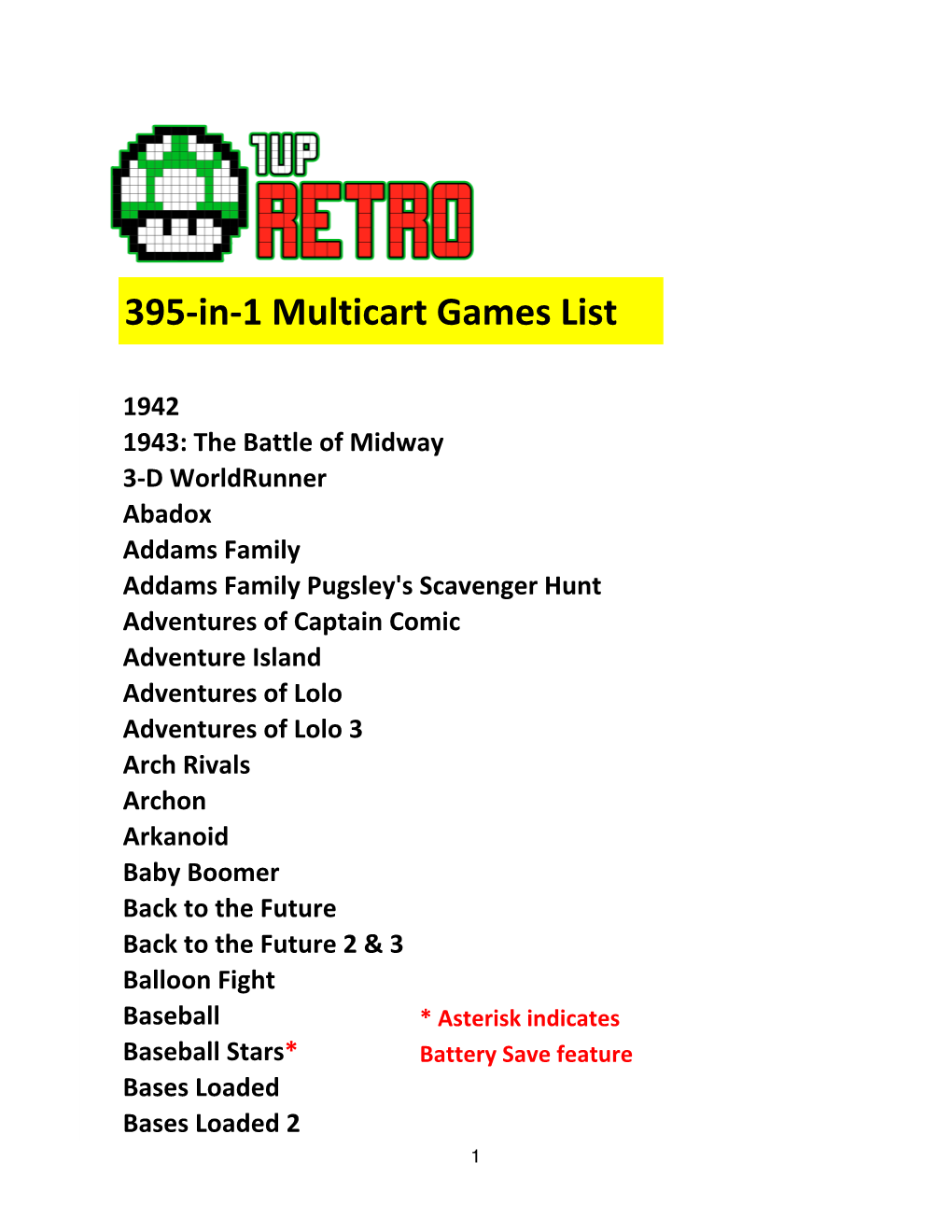 395-In-1 Multicart Games List