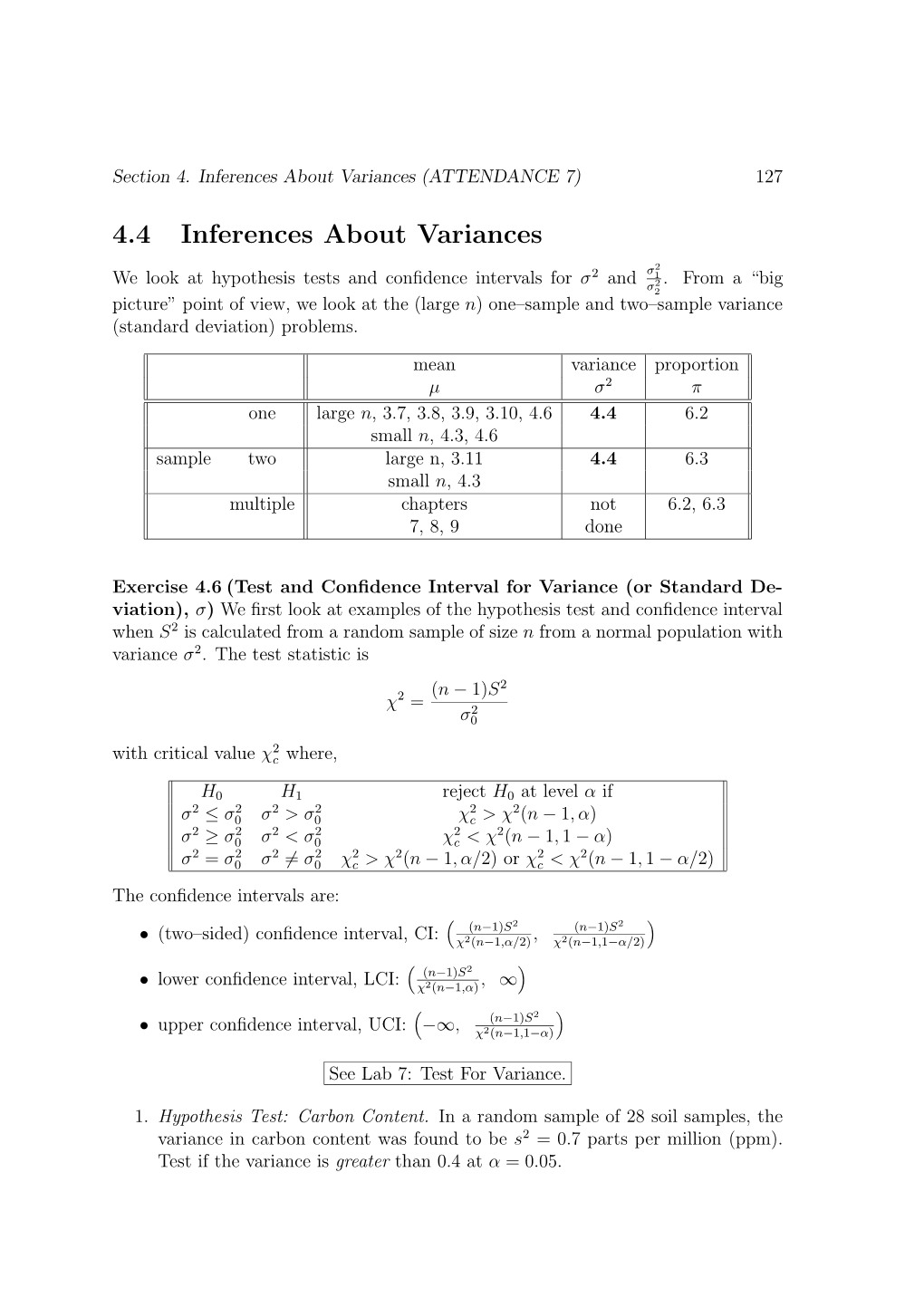 4.4 Inferences About Variances