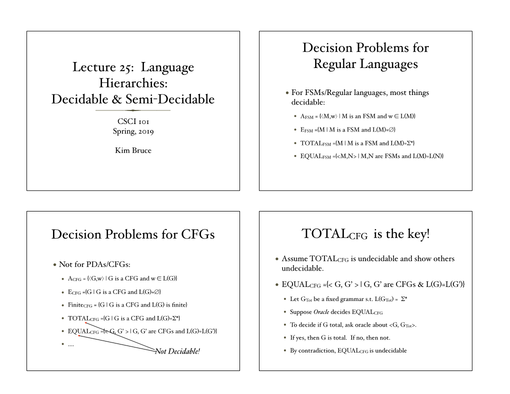 Decidable & Semi-Decidable Decision Problems for Regular Languages