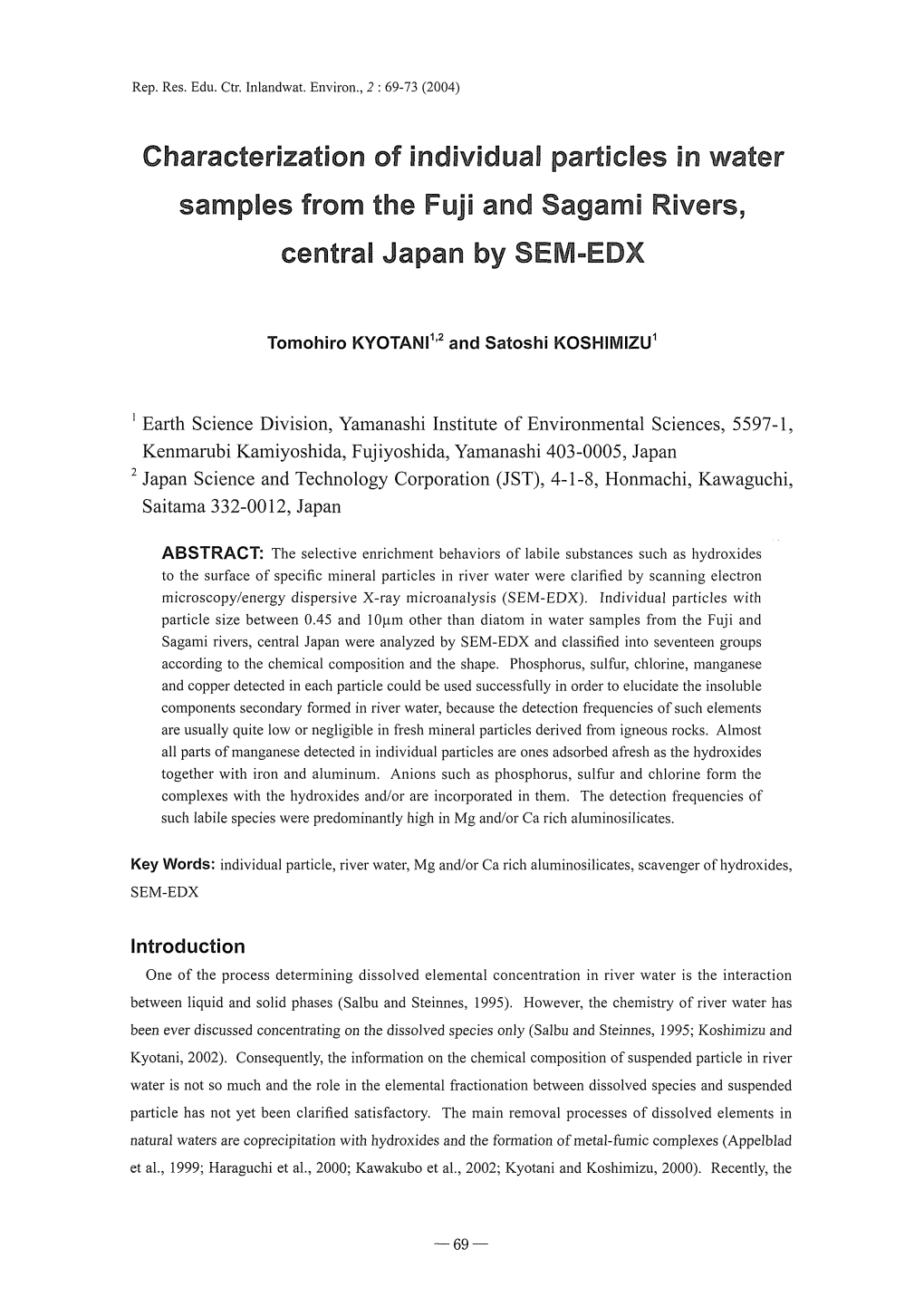 Characterization of Individual Particles in Water Samples from the Fuji And