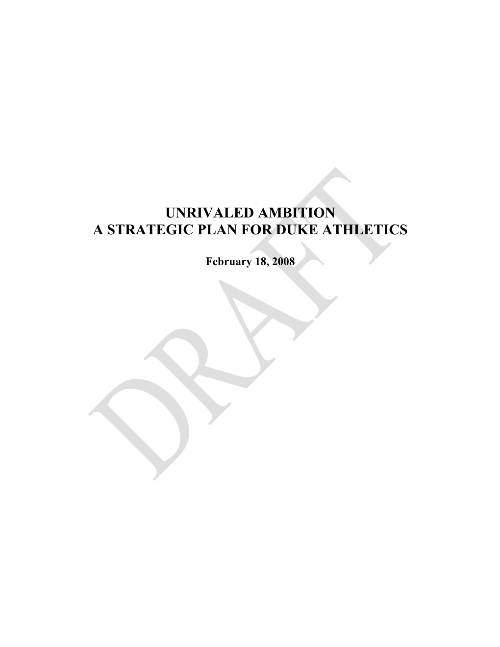 Unrivaled Ambition a Strategic Plan for Duke Athletics