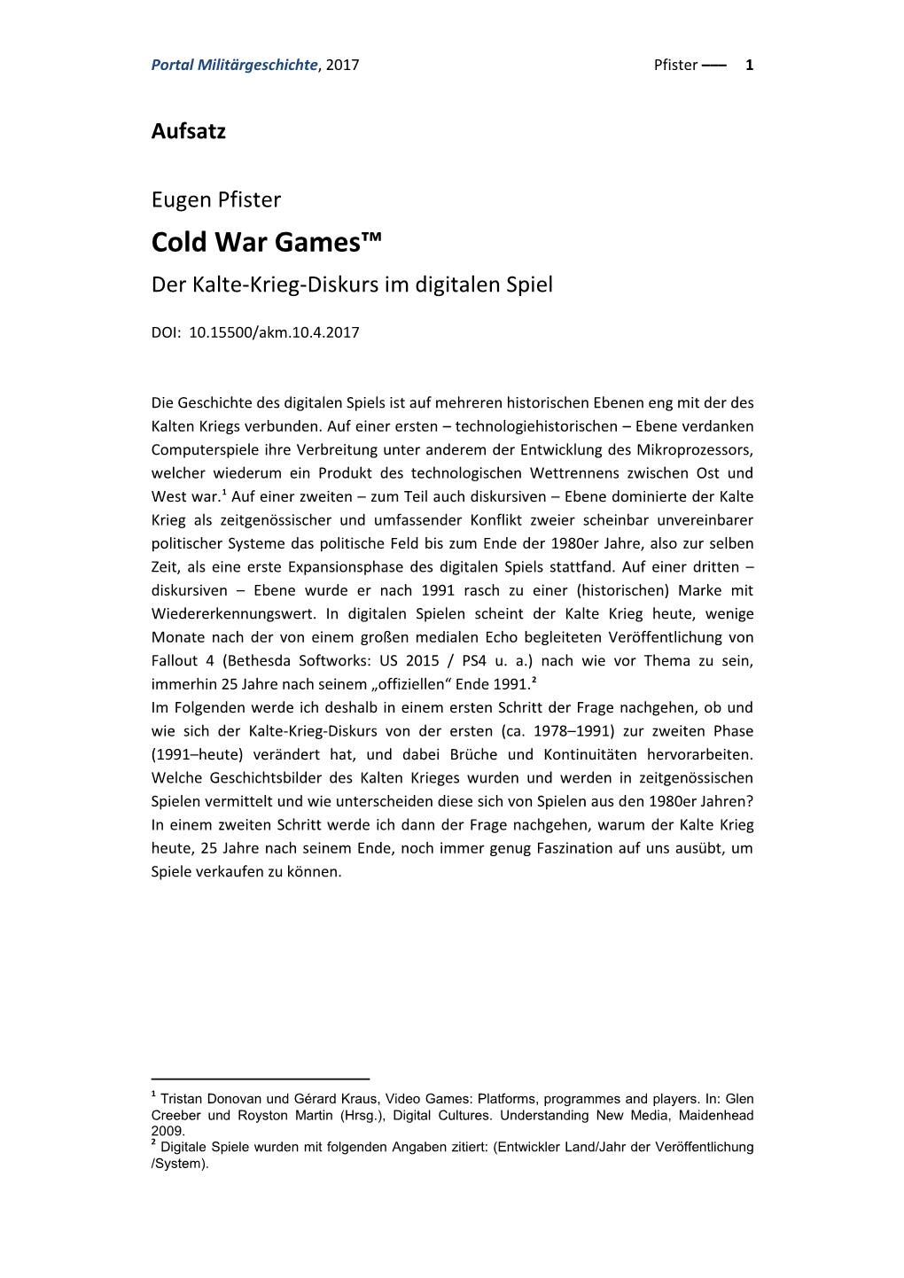 Cold War Games™ Der Kalte-Krieg-Diskurs Im Digitalen Spiel