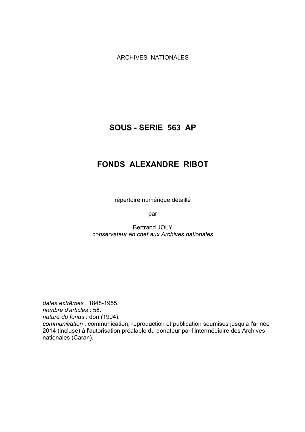 Serie 563 Ap Fonds Alexandre Ribot