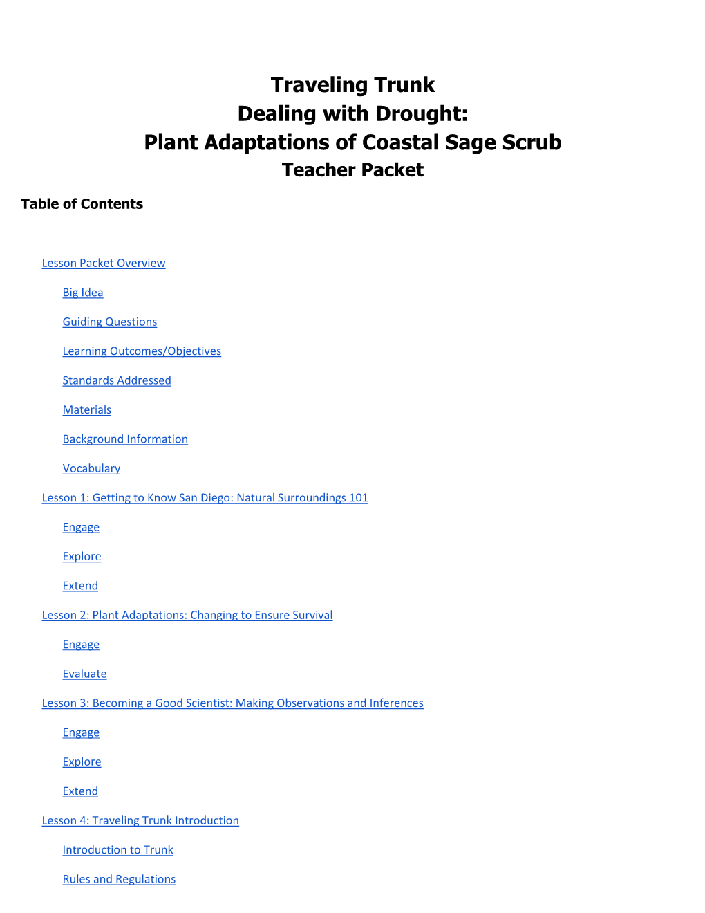 Plant Adaptations of Coastal Sage Scrub Teacher Packet