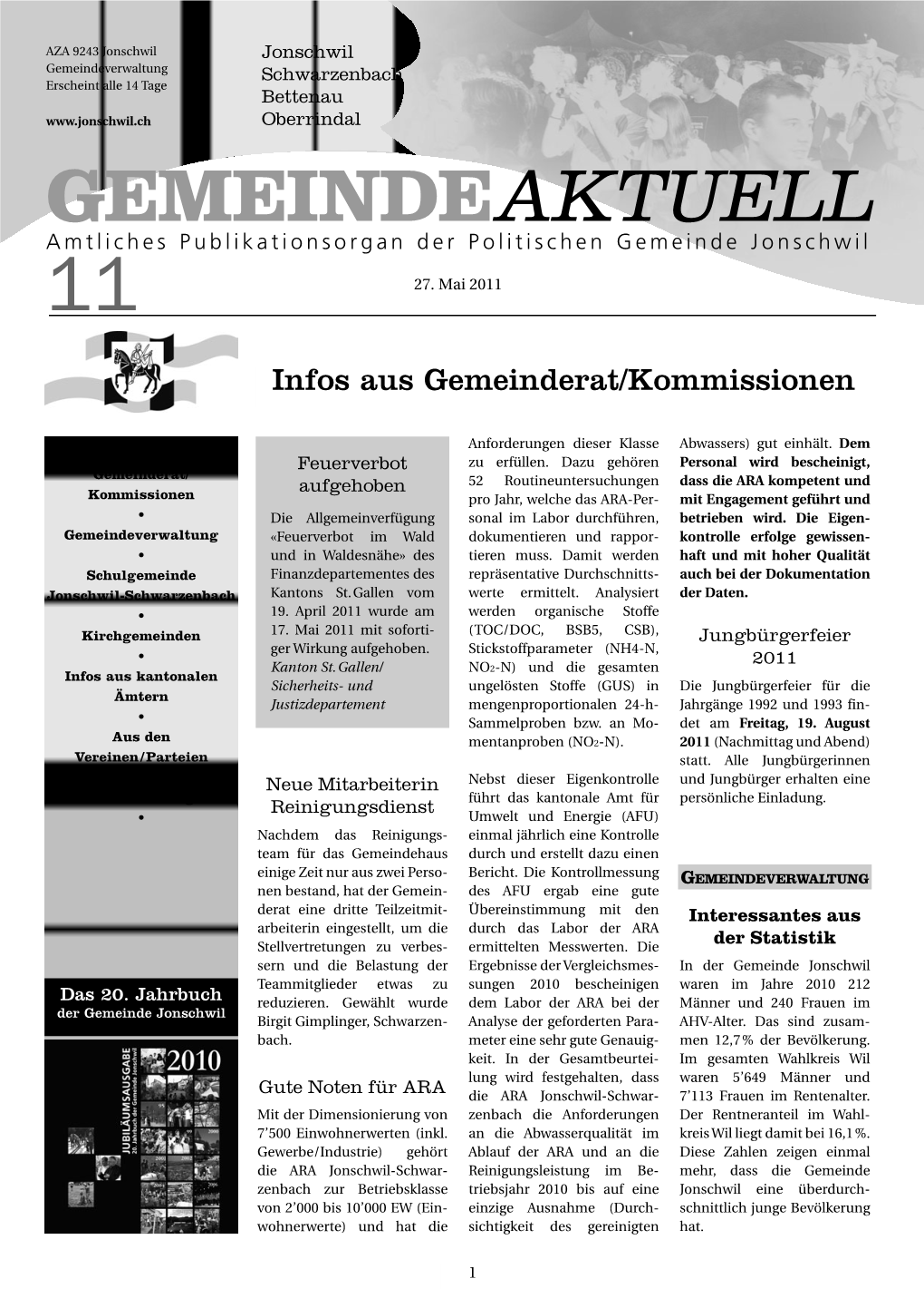 GEMEINDEAKTUELL Amtliches Publikationsorgan Der Politischen Gemeinde Jonschwil 11 27