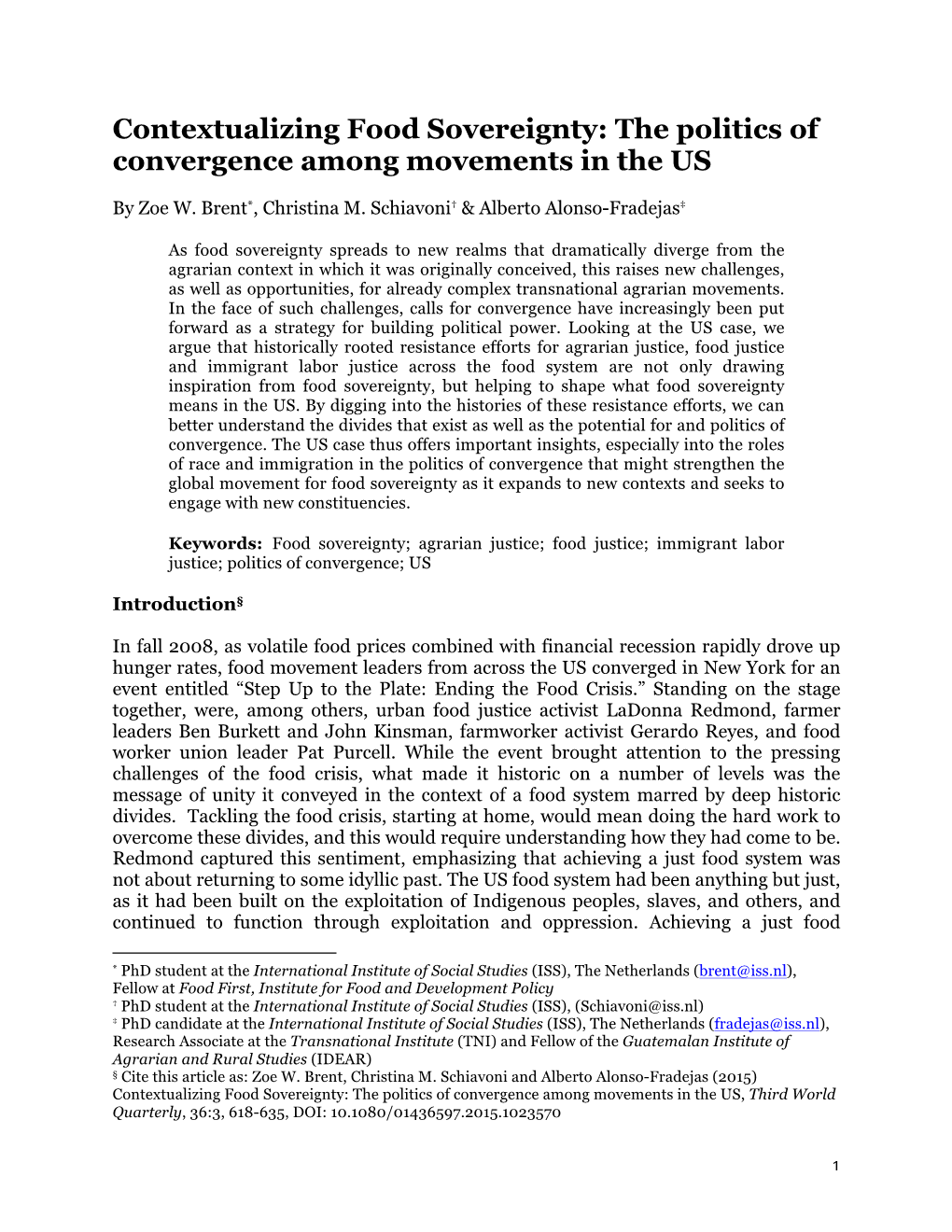 Contextualizing Food Sovereignty: the Politics of Convergence Among Movements in the US