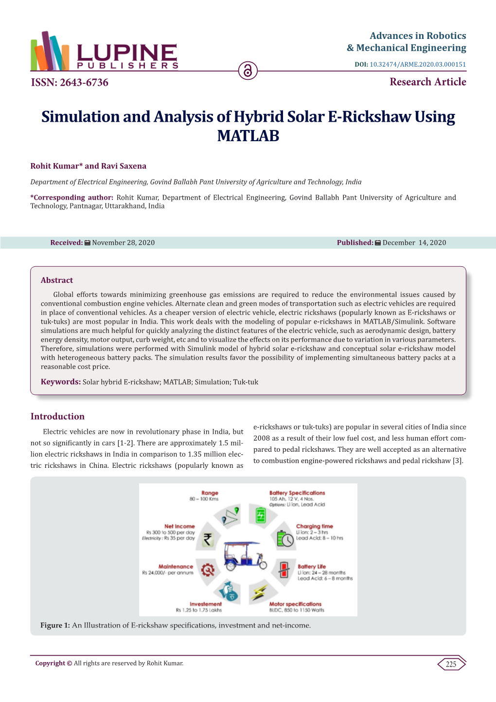 Simulation and Analysis of Hybrid Solar E-Rickshaw Using MATLAB