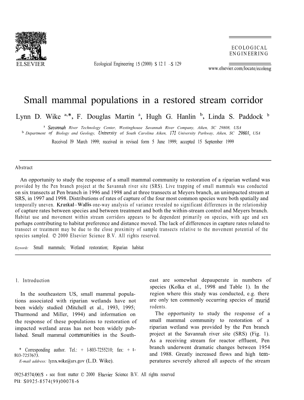 Small Mammal Populations in a Restored Stream Corridor