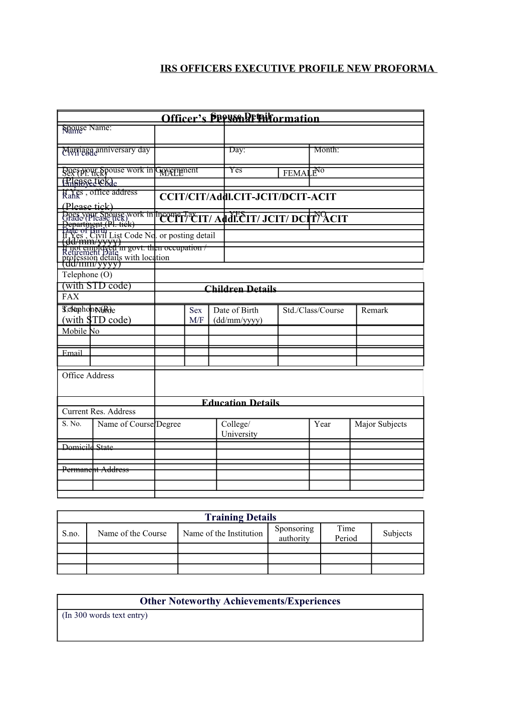 Irs Officers Executive Profile New Proforma