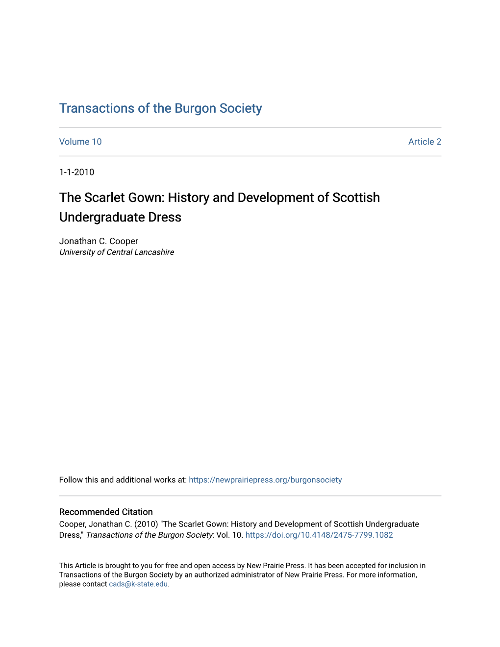 The Scarlet Gown: History and Development of Scottish Undergraduate Dress