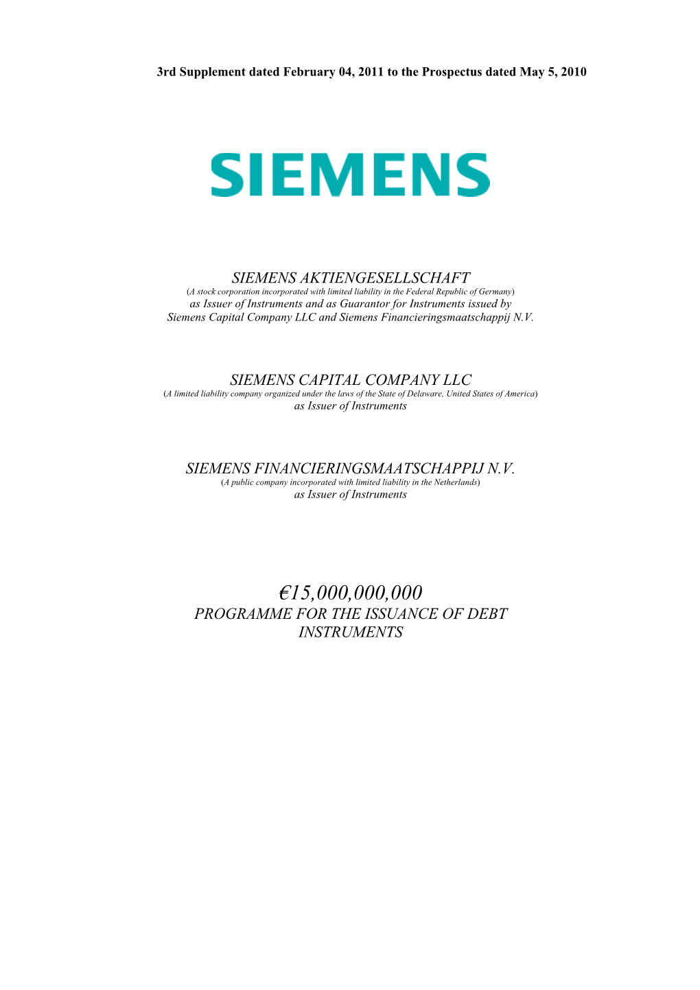 €15,000,000,000 Programme for the Issuance of Debt Instruments