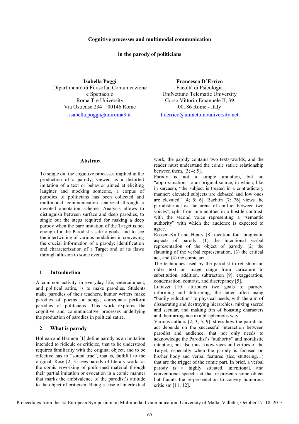 Cognitive Processes and Multimodal Communication in the Parody Of