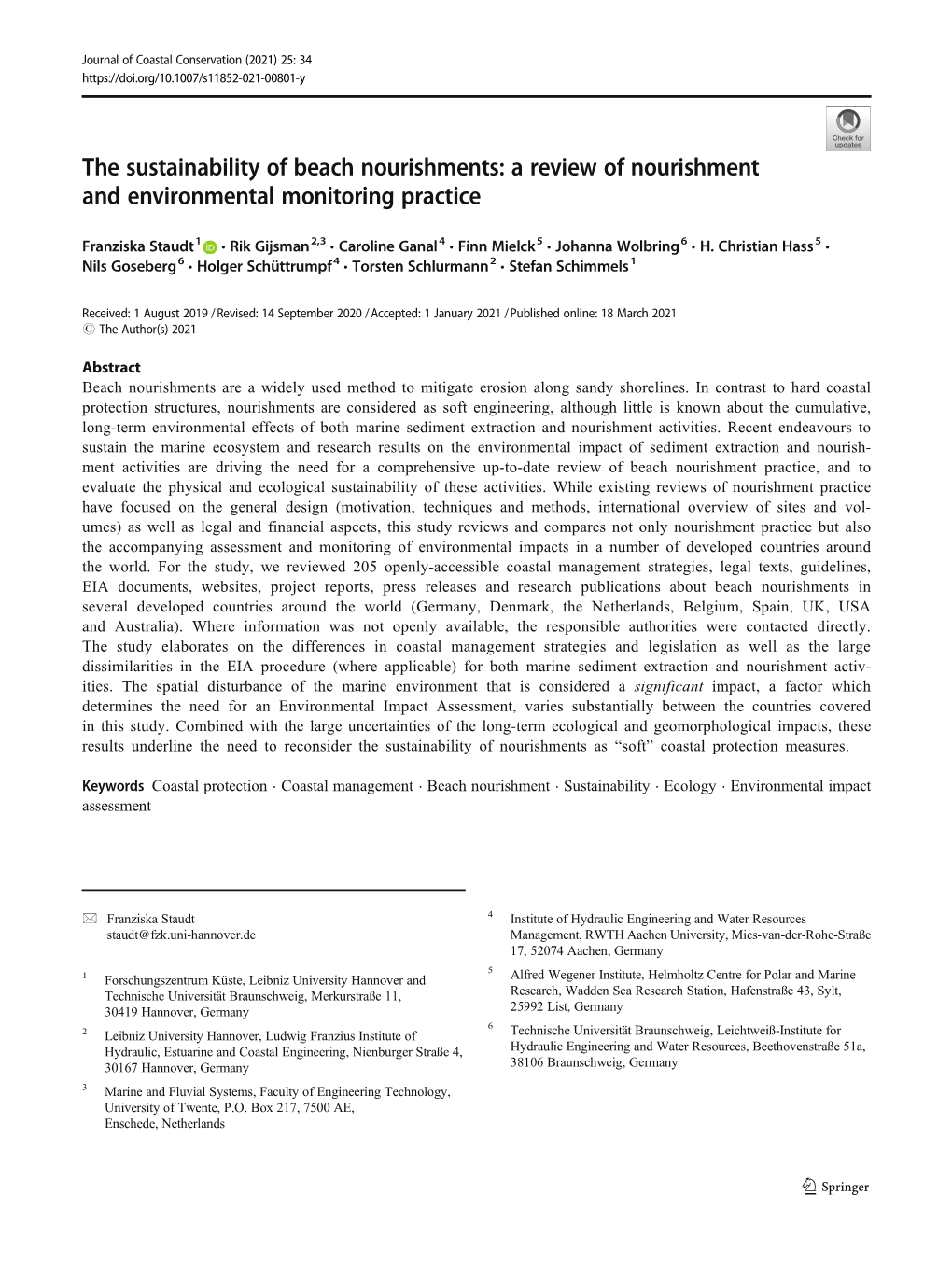 The Sustainability of Beach Nourishments: a Review of Nourishment and Environmental Monitoring Practice