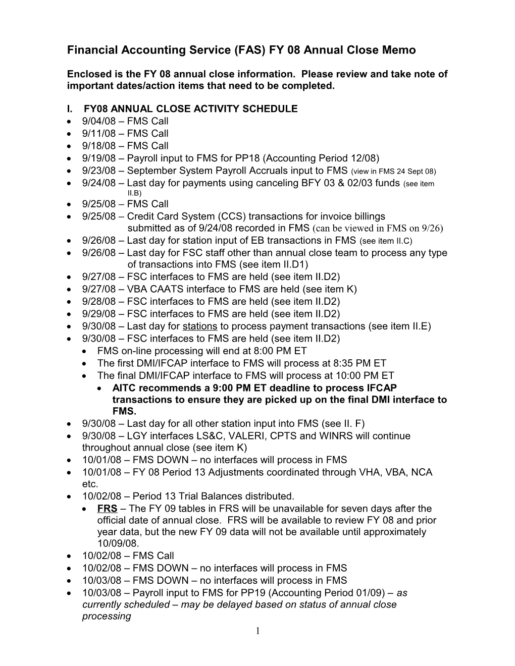 Financial Accounting Service (FAS) FY 07 Annual Close Memo