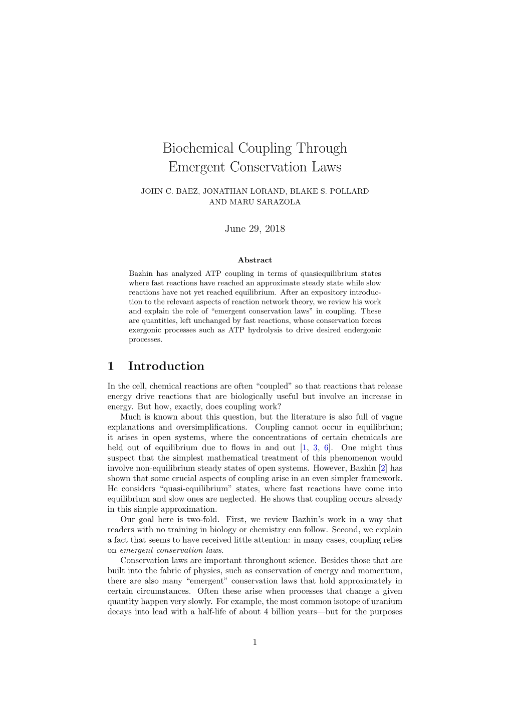 Biochemical Coupling Through Emergent Conservation Laws